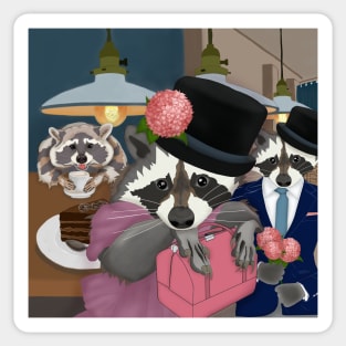 Raccoon party. Cute couple Sticker